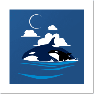 Killer whale Mom and her baby Posters and Art